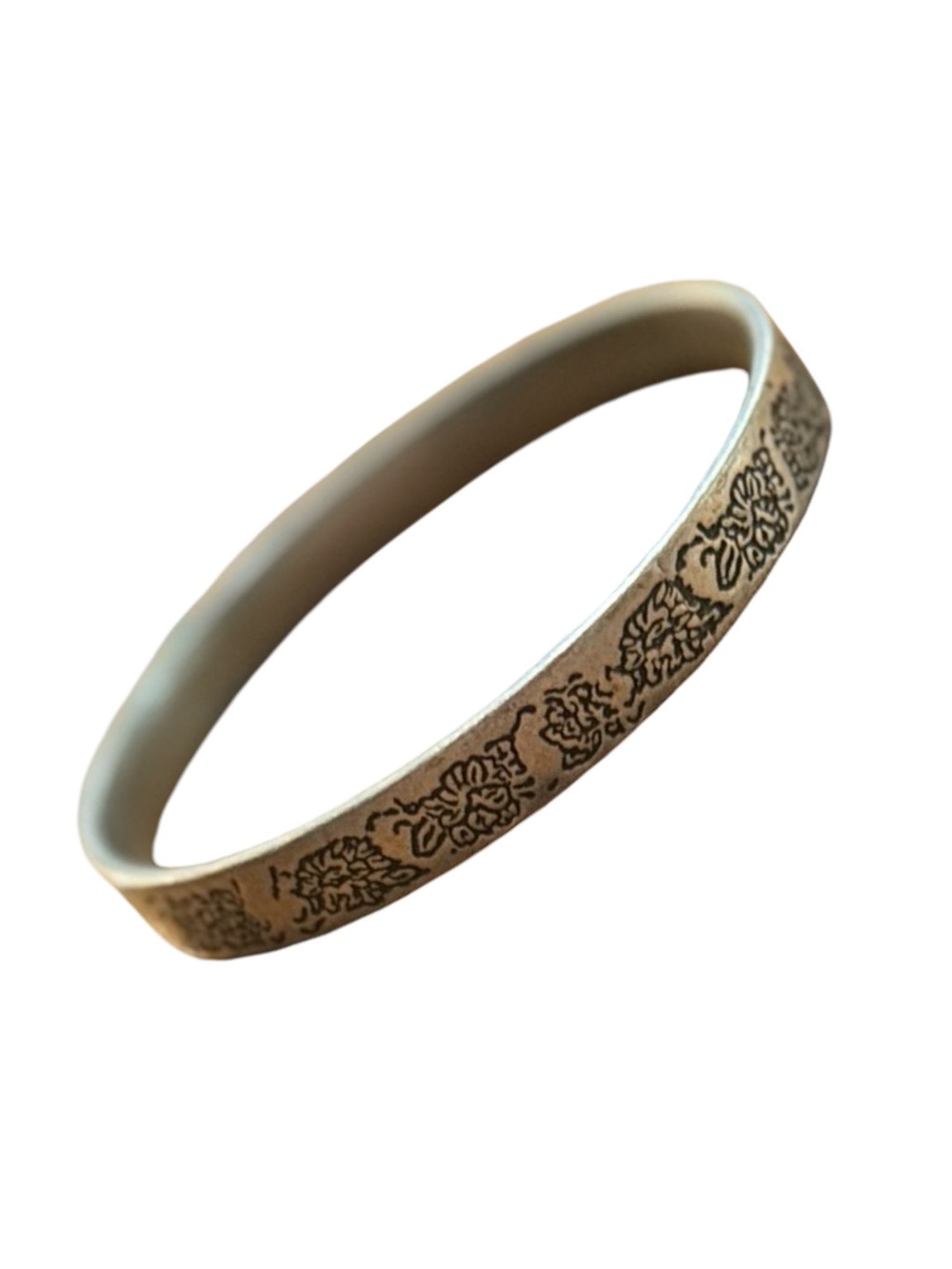 Floral Engraved Metal Bangle Bracelet Silver Tone